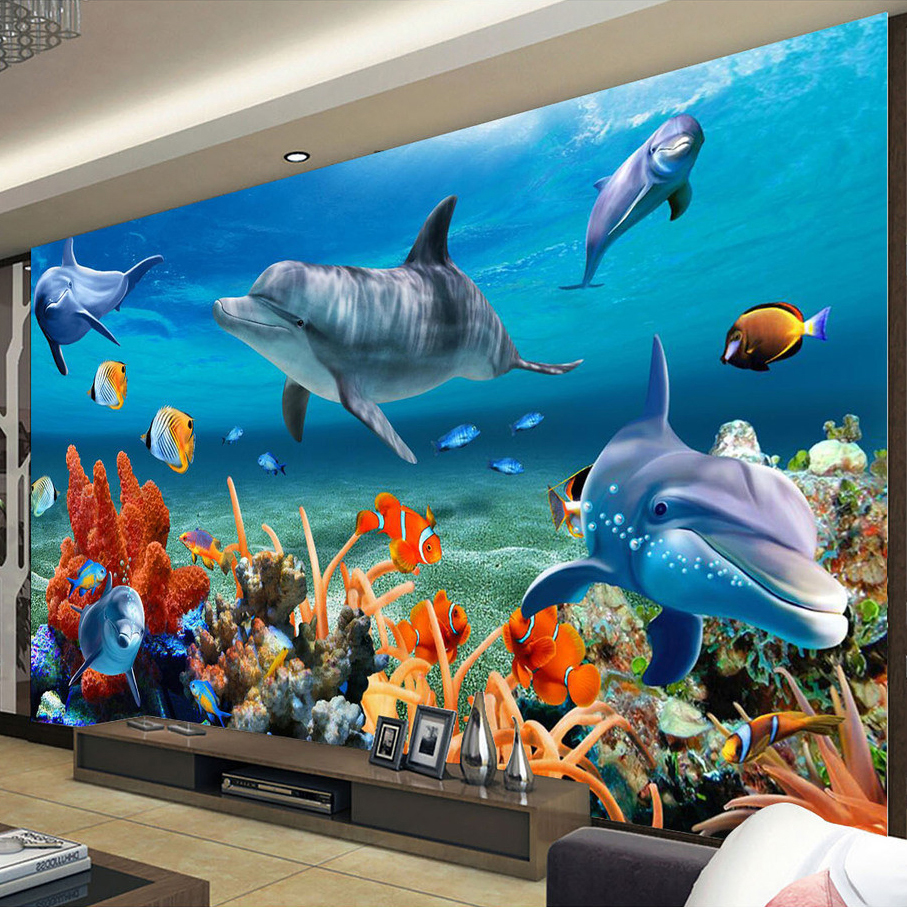 beibehang Custom 3D Mural Wall - огляд і ціна Aquarium Fish Live Wallpaper